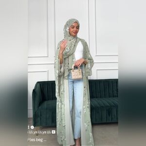 Floral Matcha Green Printed Abaya Set